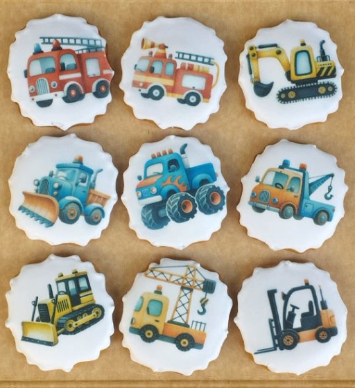 galleta de jengibre y canela tractores, sitio de construcción para niños 
